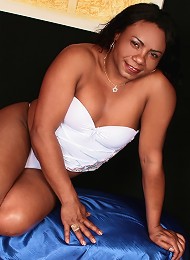Smooth Chocolate Shemale In White Lingerie Solo